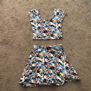 Crop top and high waisted skirt